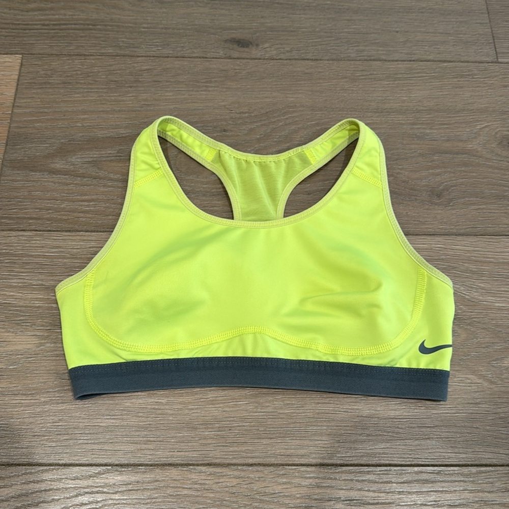 NIKE Neon Yellow Gray Dri-Fit Mesh Racerback‎ Foam Padded Sports Bra Size Small